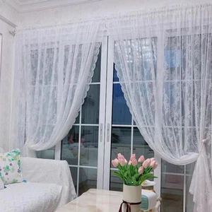 White Lace Sheer Curtains Rod Pocket Window Sheer Voile Curtain Home Decorations - Picture 1 of 13
