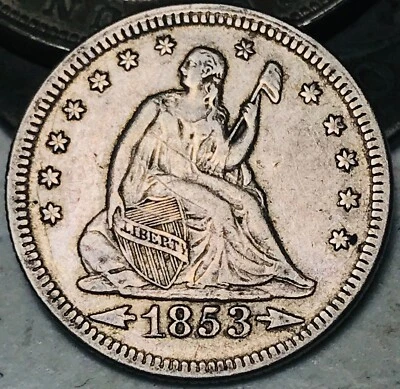 1853 Seated Liberty Quarter 25C RAYS ARROWS Choice Silver US Coin CC26576 - Image 1 of 4