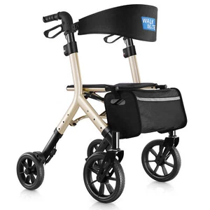 Heavy Duty Folding Rolling Wide Seat Rollator Walker With 10” front wheels 300lb - Picture 1 of 11