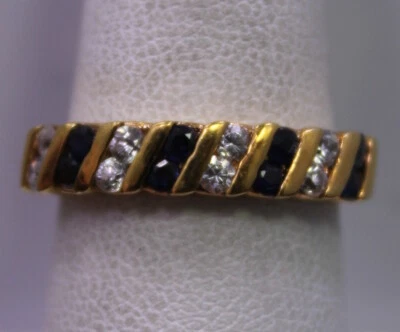 SIZE 7.75 ~ Vintage Yellow Gold Plated Sterling Silver Blue/White Gemstone Ring - Image 1 of 4