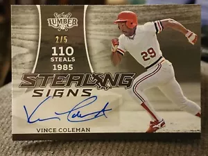 2024 Vince Coleman Leaf Lumber Stealing Signs Cardinals Pewter Auto /5 #STS-VC1 - Picture 1 of 2
