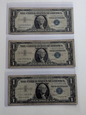 US Three, One Dollars, 1957 B, $ Silver Certificates, Star Notes, Blue Seal  - Image 1 of 2