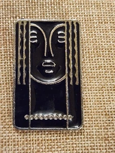 Broche facial vintage Ritz esmalte negro y estaño Art Deco ~ colgante  - Imagen 1 de 3