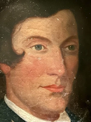 ANTIQUE 19th C SMALL FOLK ART PRIMITIVE O/C PORTRAIT PAINTING OF MAN AAFA - Image 1 of 4