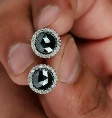 Delicated 4Ct Lab Created Diamond Halo Stud Earrings 14K White Gold Plated - Image 1 of 4