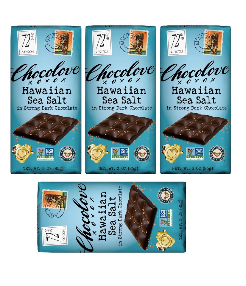 Chocolove Hawaiian Sea Salt in Strong Dark Chocolate Bar 3 OZ (Pack Of 4)