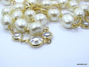 Collar de Colección Largo 36" GRIPOIX Corte Blanco Cristal Imitación Perla Cuentas Placa de Oro - Imagen 1 de 9