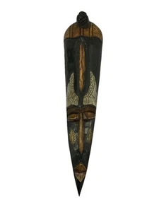 Antica maschera africana artigianale da appendere al muro maschera decorativa testa. - Foto 1 di 16