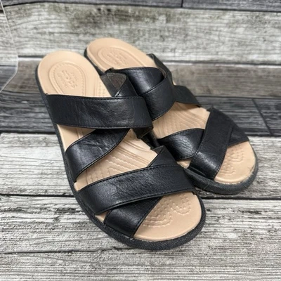 NUEVO Crocs A-Leigh Entrecruzado Cuero Negro Sin Cordones Zapatos de Cuña Para Mujer’s 6 Cómodos Foto 1 de 4