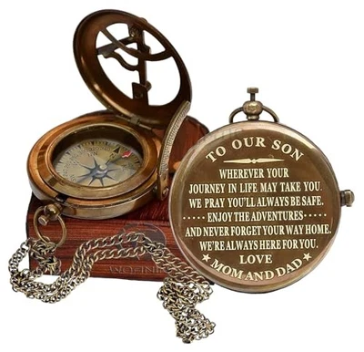 Brújula personalizada WOANIN, regalo para esposo, hijo, a mi hombre, a nuestro acabado de latón Foto 1 de 4