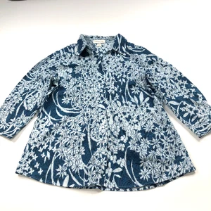 Coldwater Creek Medium 10-12 Pleated Lightweight Button Long Sleeve Shirt Blue - Picture 1 of 10