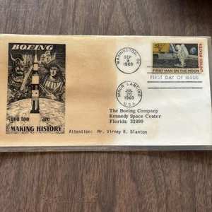 Apollo 11 Erster Mensch auf der Mondlandung 1969 Doppelstempel Ersttag laminiert - Bild 1 von 4