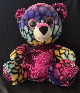 Sequin Leopard Rainbow Plush Shiny Stuffed Animal Toy Glitter Eyes - Picture 1 of 3