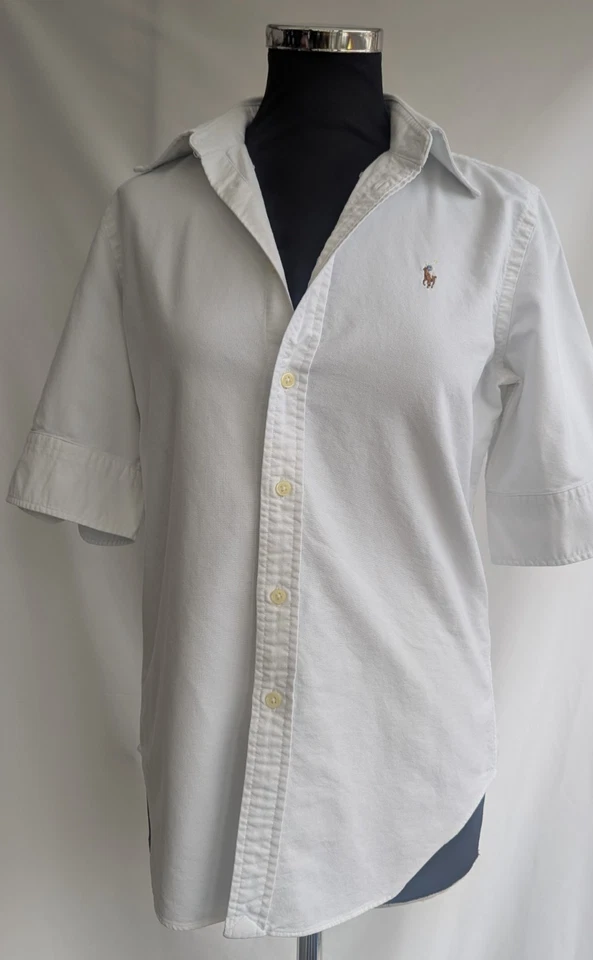 Camisa Polo Ralph Lauren blanca de algodón manga 3/4 para mujer talla S Foto 1 de 4