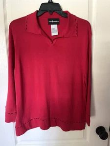 Sag Harbor Ladies Collared Pull-Over Sweater Size L Red with Black Stitch Detail - Picture 1 of 4