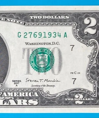 TRAILING YEAR 1934 (G 2769 1934 A) $2 Two Dollar Bill Serial Number 2017A *UNC* - Image 1 of 3