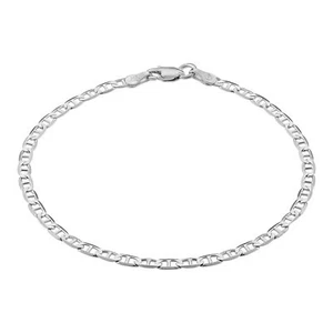 KISPER 925 Sterling Silver Italian 3mm Mariner Chain Bracelet w/ Lobster Claw - Picture 1 of 10
