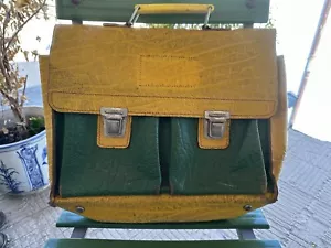 Alte Arbeitstasche Ledertasche 70er Jahre DDR Ranzen Gelb Grün - Bild 1 von 9