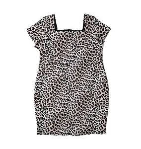 Anthology Dress UK 28 Bodycon Leopard Print Plus Size Square Neck Lined 1/4 Zip - Picture 1 of 12