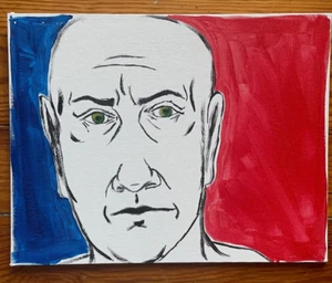 Portrait Green Eyes Face Contemporary Outsider Art Canvas Painting A Renault - Picture 1 of 3