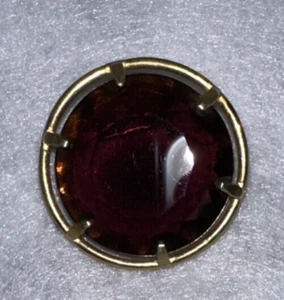 Vintage Used Goldtone and Purple 31mm Round Purple Stone Broach/Pin - Picture 1 of 3
