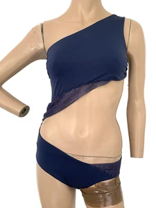 LA PERLA £670 Navy Beaded Asymmetric Two Piece Swimsuit UK 14 US 10 Cup B BNWT - Picture 1 of 19