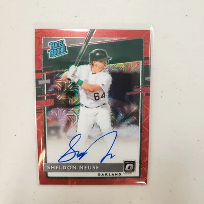 2020 Donruss Optic Sheldon Neuse On Card Auto Red Prizm Rookie 05/99 /99 A’s - Image 1 of 3