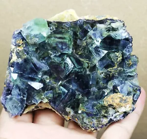 WOW!!! Rare Transparent Green Purple Cube Fluorite Mineral Specimen/China - Picture 1 of 12