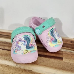 Crocs Fun Lab Kinder Gr. C 4 Glitzer Rosa Glitzer Einhorn Clogs Schuhe Riemen - Bild 1 von 11