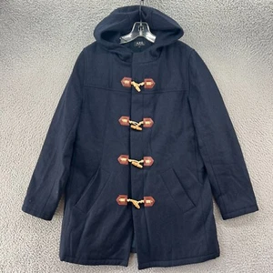 APC Jacket Mens Large Blue Duffle Hooded Coat Outerwear Mid Length Wool - Picture 1 of 12