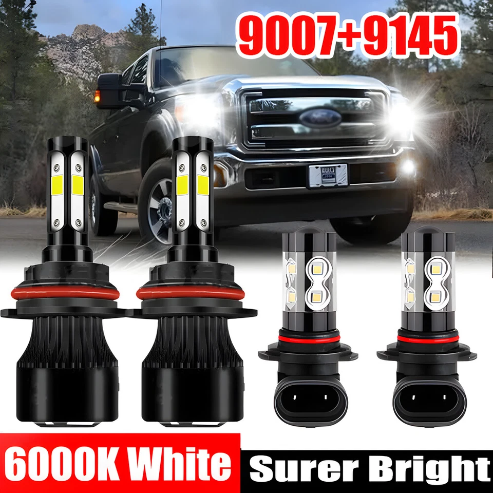 9007 LED Headlight + Fog Light Bulbs for Ford F-250/350/450 Super Duty 1997-2004 Foto 1 de 4