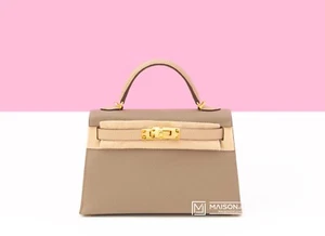 NEW HERMES GRIS ASPHALT TRENCH MINI KELLY II 20 BAG HANDBAG POCHETTE CUT CLUTCH - Picture 1 of 2