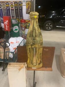 Vintage RARE GOLD Coca-Cola Coke Bottle Thermometer Sign With Box 30" x 8" SODA