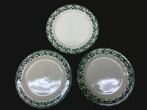 Gerald Henn Roseville Green Spongeware Salad/Dessert Plates USA 7 1/2"-Set of 3 - Picture 1 of 2