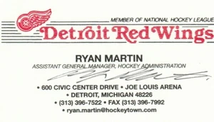 RED WINGS ASSISTENT GM RYAN MARTIN SIGNIERTE VISITENKARTE - Bild 1 von 1