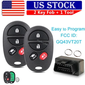 2 for Toyota 2004-2009 Sienna 4B Remote Entry Van Key Fob + Programmer GQ43VT20T - Picture 1 of 9
