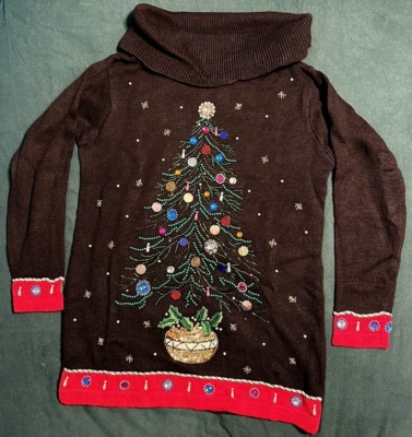 Túnica de Navidad de diseño años 90 B P árbol ¡BLING! Suéter Feo Rojo Negro S En muy buena condición Foto 1 de 4