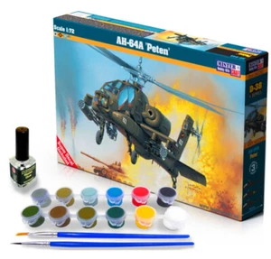 AH-64 A PETEN / APACHE GIFT/STARTER SET W/GLUE, BRUSH & PAINTS 1/72 MISTERCRAFT - Picture 1 of 3