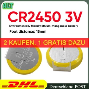 CR2450 Batterie 3-polig 1Lötpin 5mm Pinabstand Ersatz 3V AKKU Knopfzelle - Bild 1 von 5