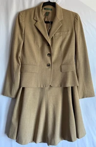 Conjunto de Traje Blazer Falda Lauren Ralph Lauren Mujer Talla 4 Beige Lana Línea A Carrera - Imagen 1 de 20