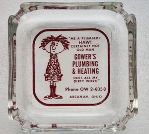 Vintage Glass Ashtray Gower Plumbing ARCANUM OHIO Advertising - Picture 1 of 4
