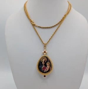 Collar María y Niño Jesús Virgen y Niño Perlas de Imitación Colgante de Vidrio Chapado en Oro - Imagen 1 de 20