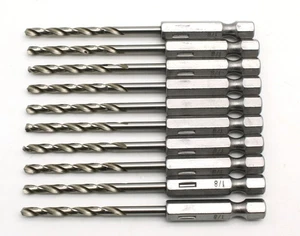 TMAX 10 pc 1/8 inch M35 Cobalt Jobber Drill Bits with 1/4" Hex Shank - Picture 1 of 3