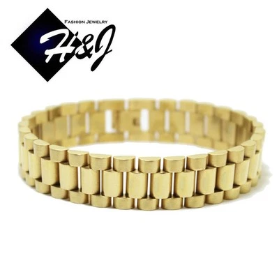 8"--11"MEN Stainless Steel 15mm Gold Plated Watch Band Link Chain Bracelet*GB43 - Image 1 of 4