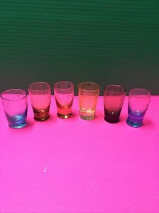 Vintage Multi Colored Etched Wheat Shot Whiskey Glasses, Set of 6 Some Different - Picture 1 of 19