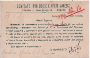 CARTOLINA POSTALE DEL 1939 PER INVITO AD EVENTO DEL COMITATO PRO CIECHE - TORINO - Imagen 1 de 2