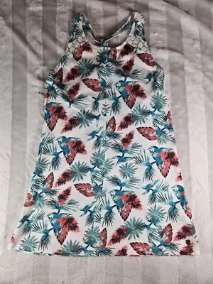 Vestido ROXY Niñas Tropical Pájaro del Paraíso Inserto de Encaje Espalda Corredora Talla 10 M Foto 1 de 4