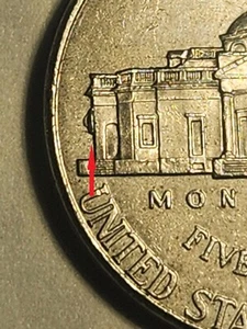 2018 P Jefferson Nickel - Die Chip Error on Reverse - Bee Hive - large chip - Picture 1 of 3