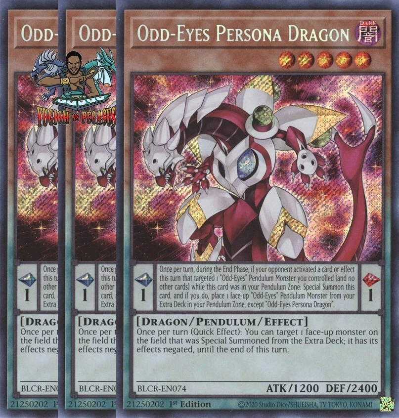 Yugioh! 3x Odd-Eyes Persona Dragon BLCR-EN074 Secret Rare 1st Ed NM - Image 1 of 1