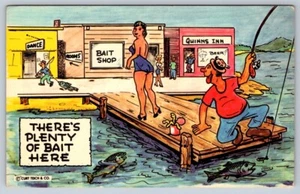 There's Plenty Of Bait Here, Pinup Girl Bar Burdel, 1950 Postal de Pesca de Cómics - Imagen 1 de 2